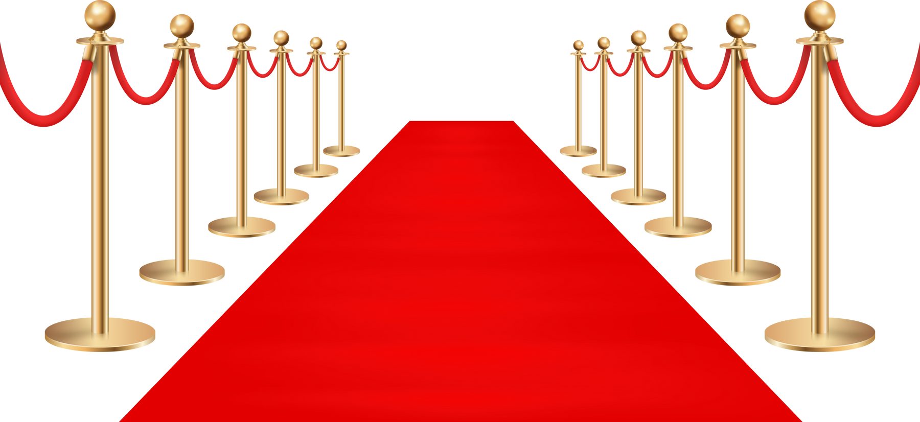 Red carpet and golden barriers realistic isolated on transparent background. Illustration